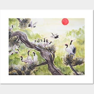 A Flock of Swans on a Tree Posters and Art
